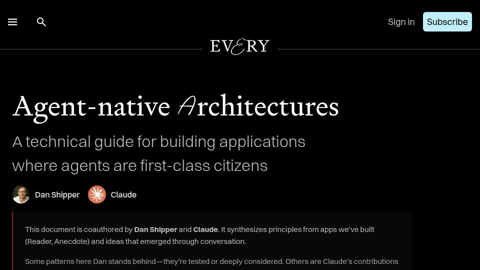 Screenshot of every.to: Applications where agents are first-class citizens