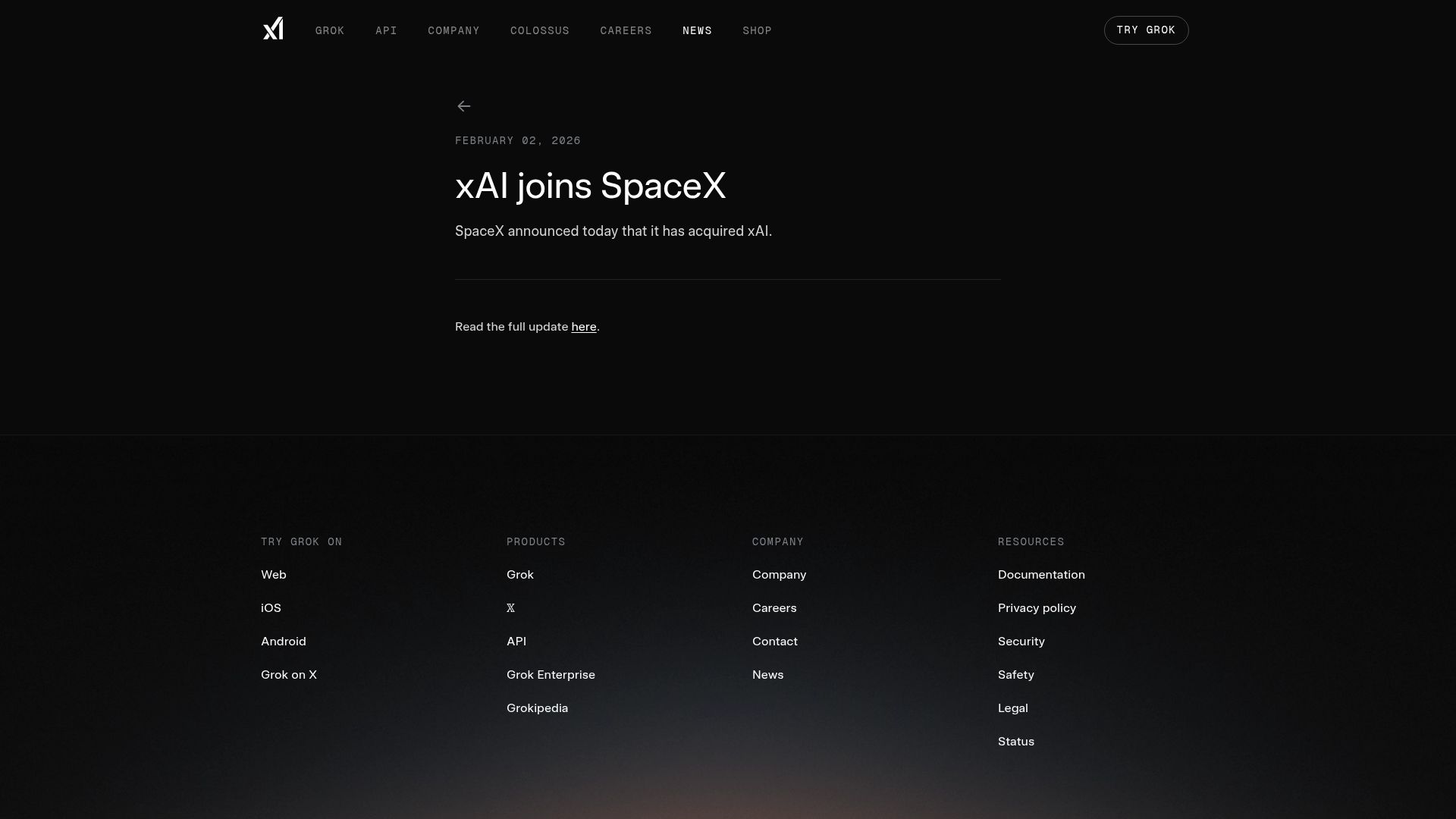 Screenshot of x.ai: xAI Joins SpaceX