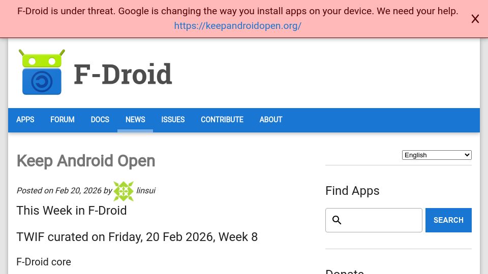Screenshot of f-droid.org: Keep Android Open