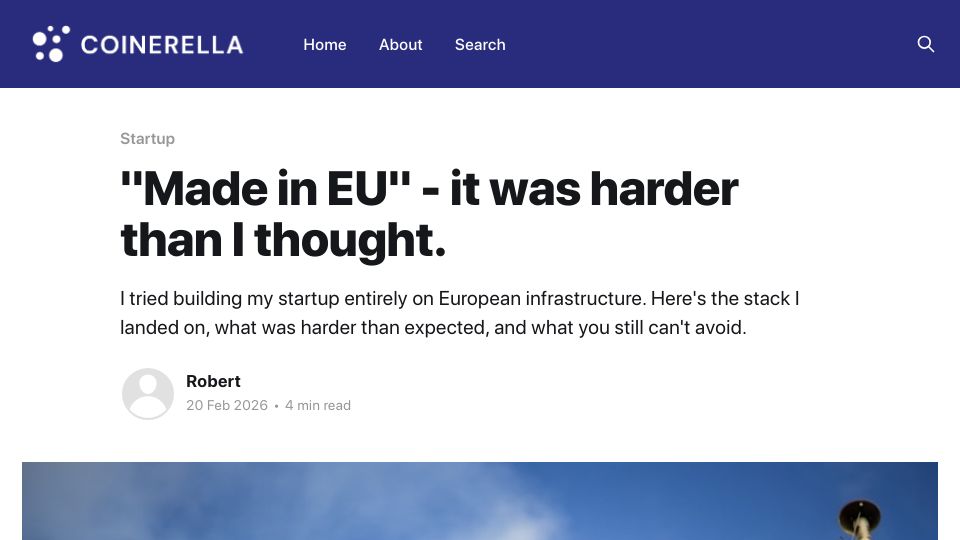 Screenshot of coinerella.com: I tried building my startup entirely on European infrastructure