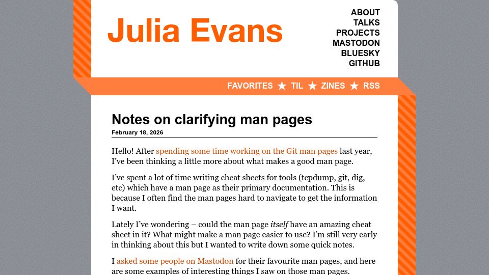Screenshot of jvns.ca: Notes on Clarifying Man Pages