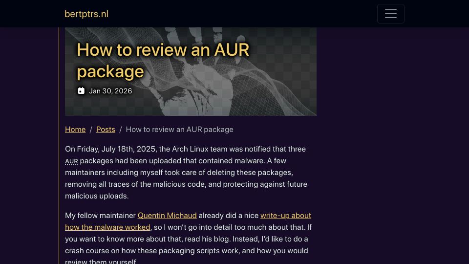 Screenshot of bertptrs.nl: How to Review an AUR Package