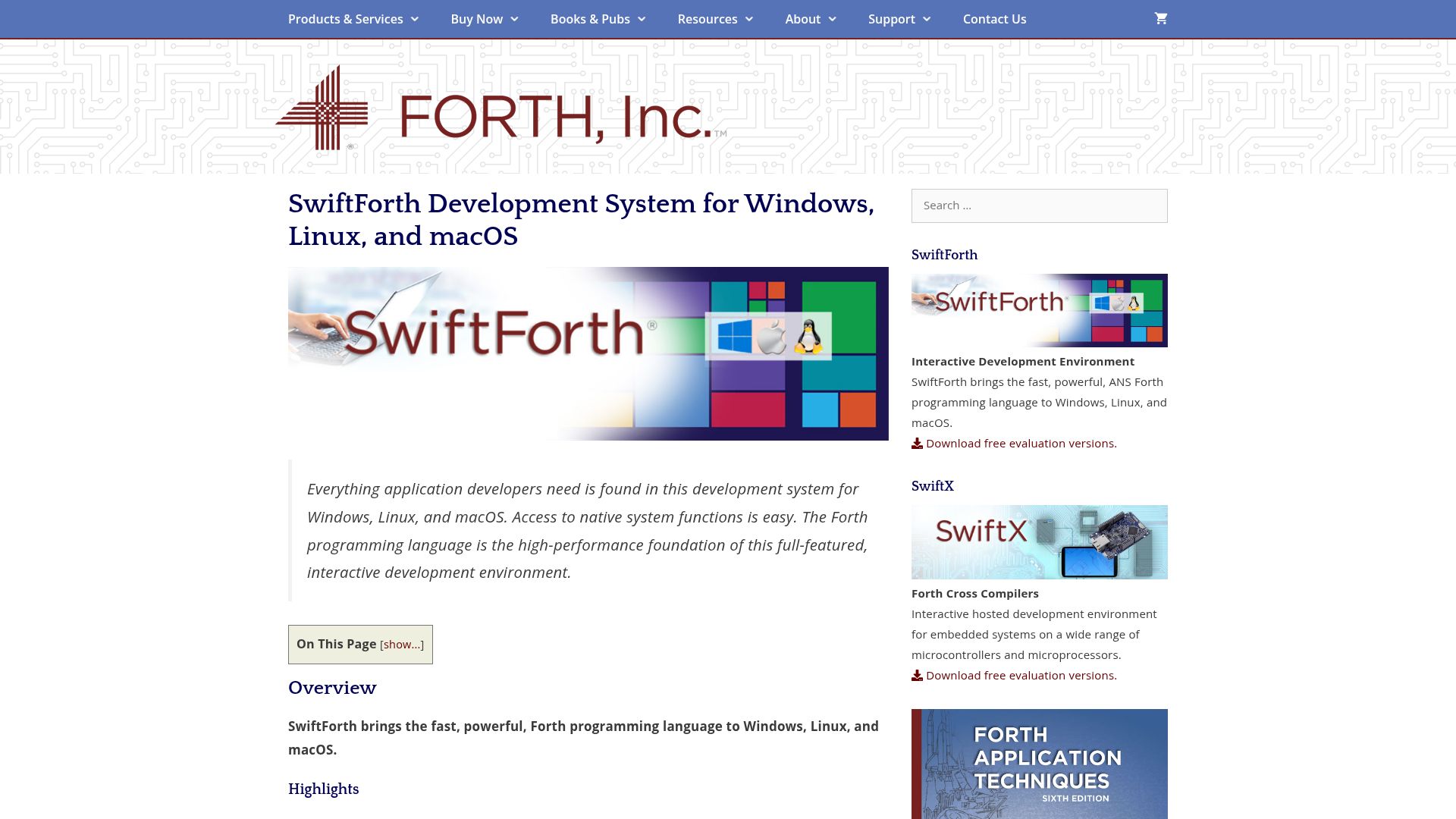 Screenshot of forth.com: SwiftForth IDE for Windows, Linux, macOS