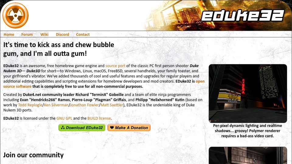 Screenshot of eduke32.com: EDuke32 – Duke Nukem 3D (Open-Source)
