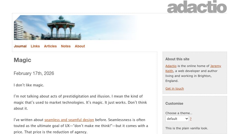 Screenshot of adactio.com: I Don't Like Magic