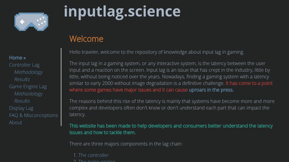 Screenshot of inputlag.science: Inputlag.science – Repository of knowledge about input lag in gaming