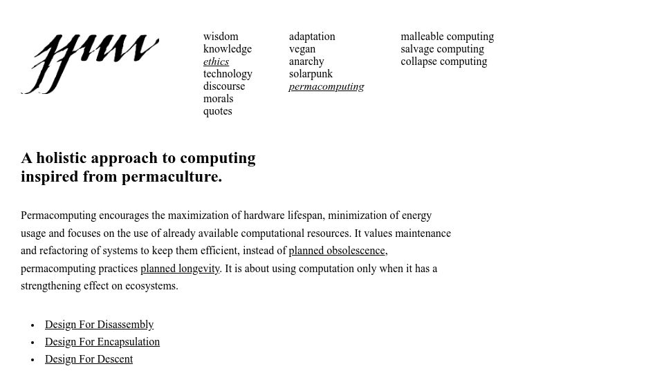 Screenshot of wiki.xxiivv.com: Permacomputing