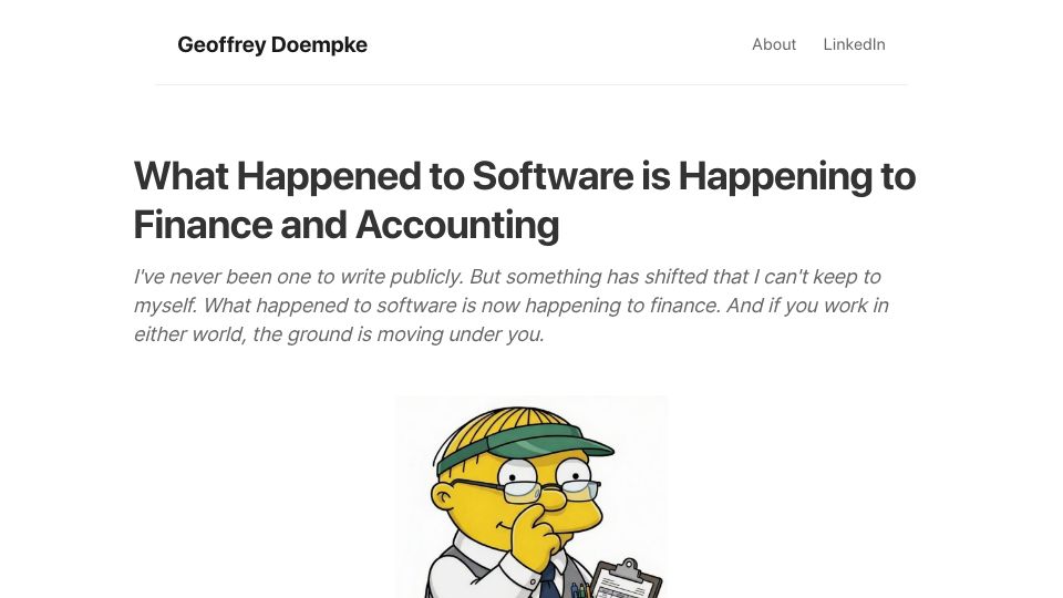 Screenshot of doempke.com: What Happened to Software Is Happening to Finance and Accounting