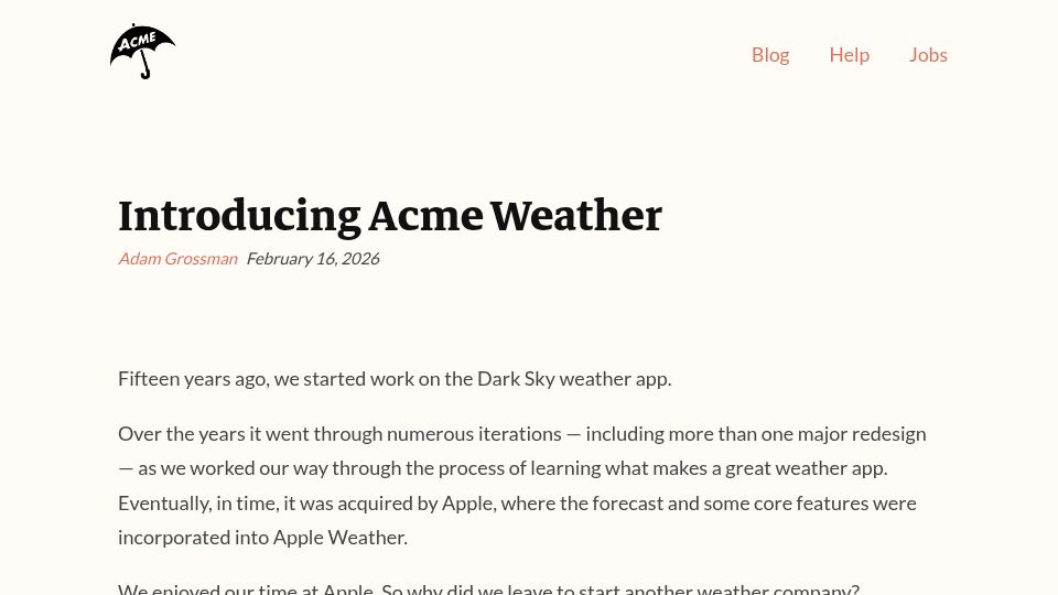 Screenshot of acmeweather.com: Acme Weather
