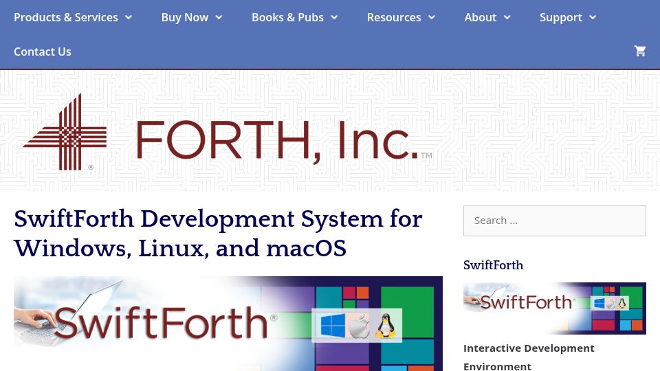Screenshot of forth.com: SwiftForth IDE for Windows, Linux, macOS