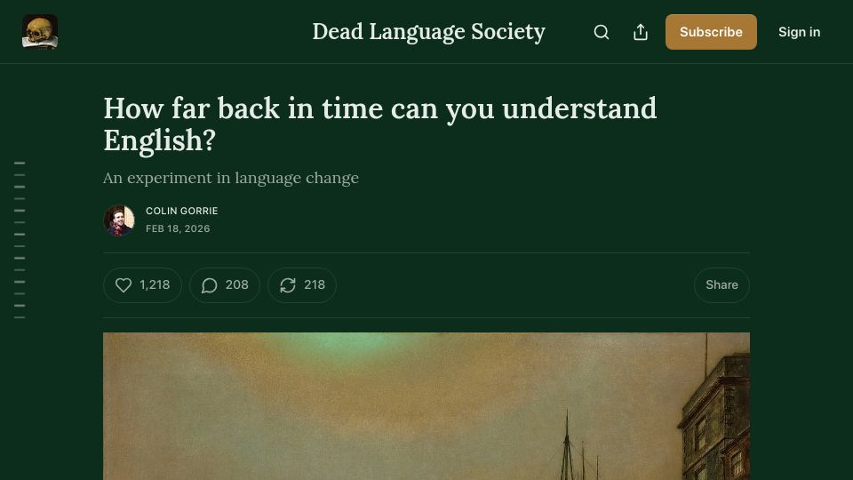 Screenshot of deadlanguagesociety.com: How far back in time can you understand English?