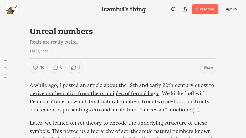 Screenshot of lcamtuf.substack.com: Unreal Numbers