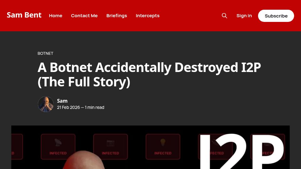 Screenshot of sambent.com: A Botnet Accidentally Destroyed I2P