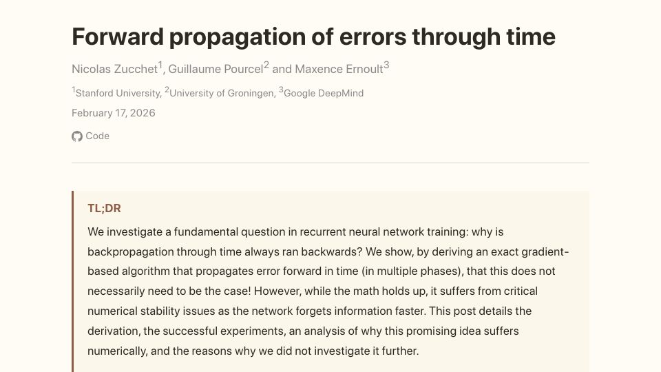 Screenshot of nicolaszucchet.github.io: Forward propagation of errors through time