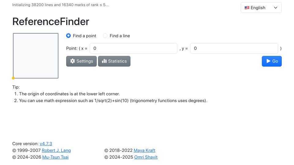 Screenshot of mutsuntsai.github.io: ReferenceFinder: Find coordinates on a piece of paper with only folds