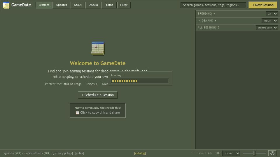 Screenshot of gamedate.org: Gamedate – A site to revive dead multiplayer games