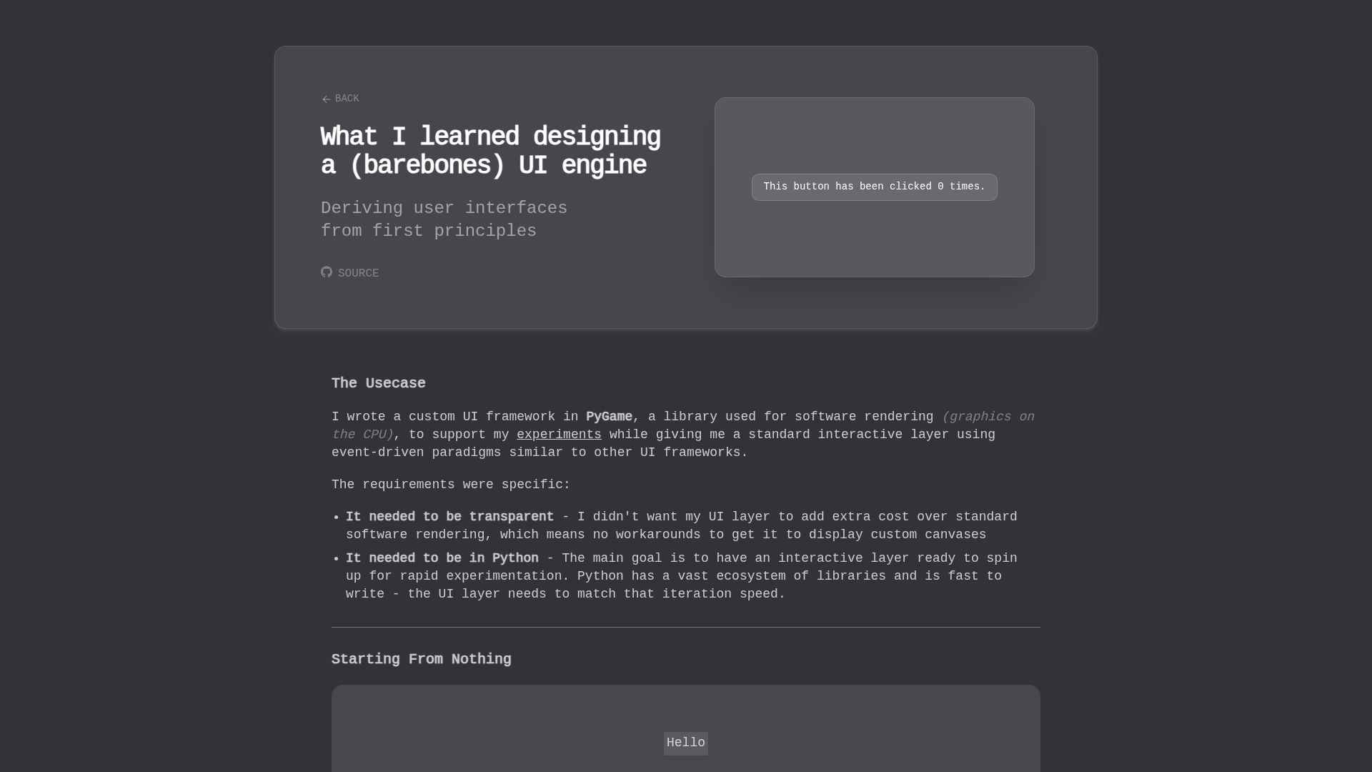 Screenshot of madebymohammed.com: What I learned designing a barebones UI engine