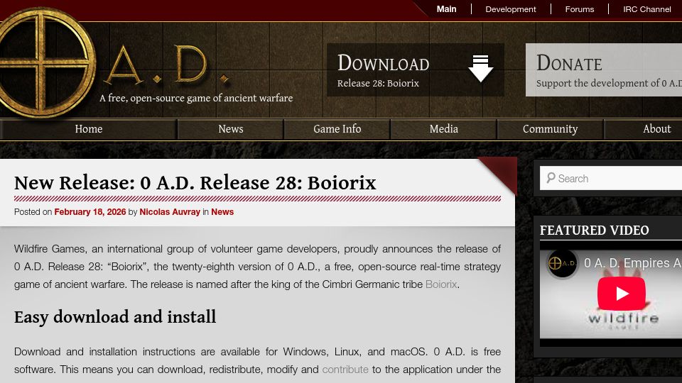 Screenshot of play0ad.com: 0 A.D. Release 28: Boiorix