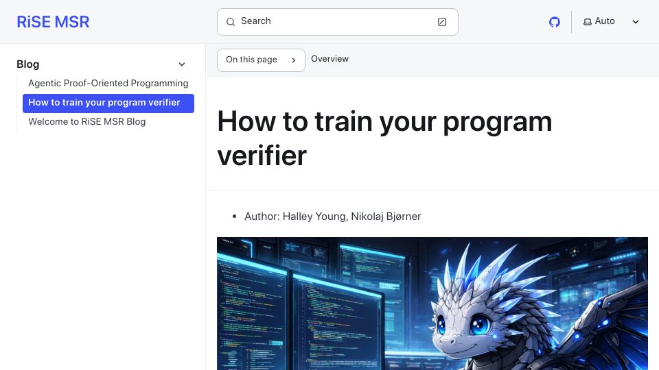 Screenshot of risemsr.github.io: How to train your program verifier