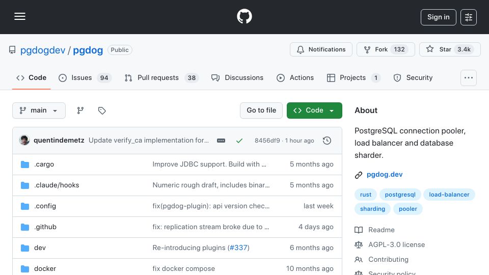 Screenshot of github.com: Show HN: PgDog – Scale Postgres without changing the app