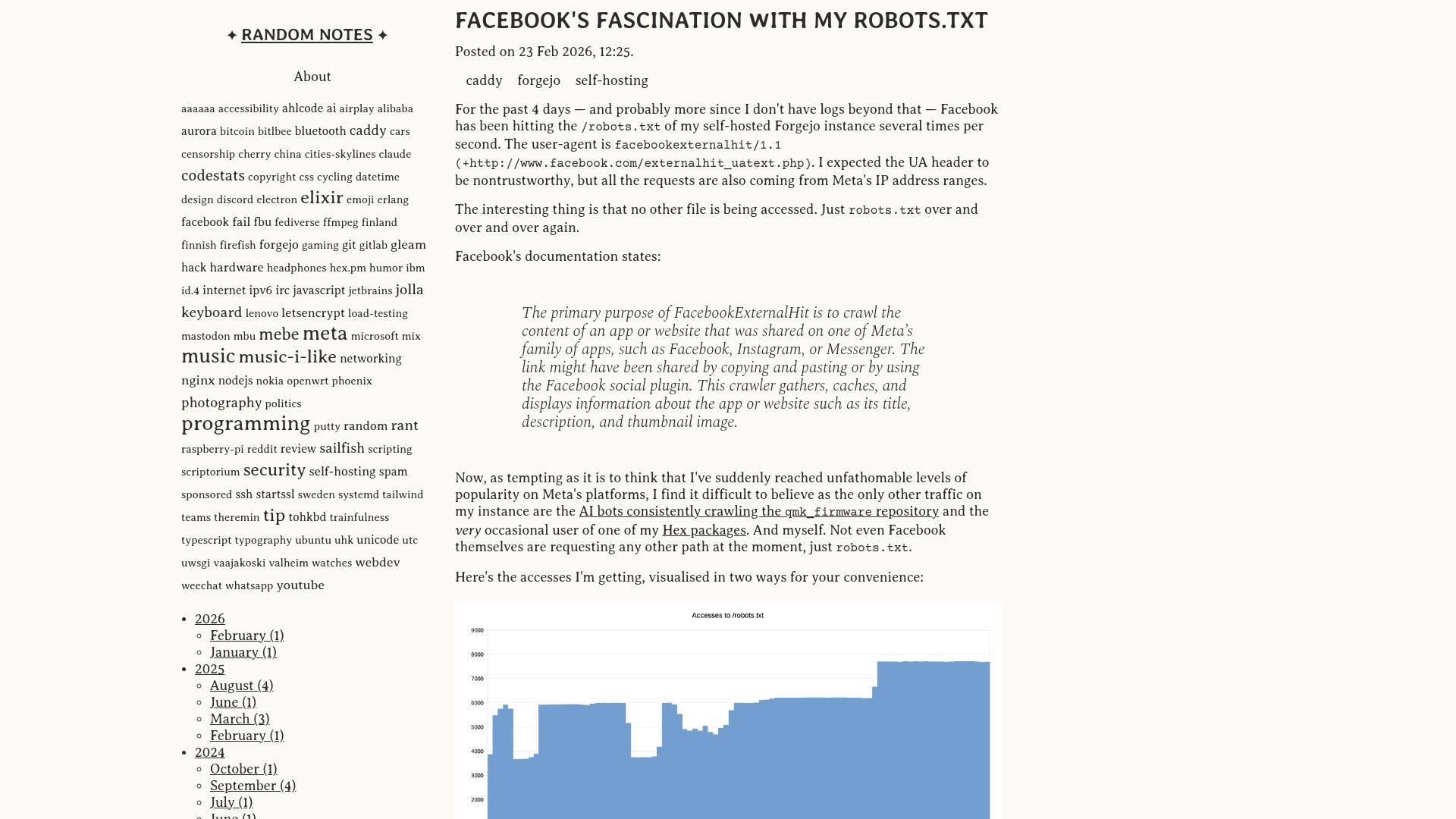 Screenshot of blog.nytsoi.net: Facebook's Fascination with My Robots.txt