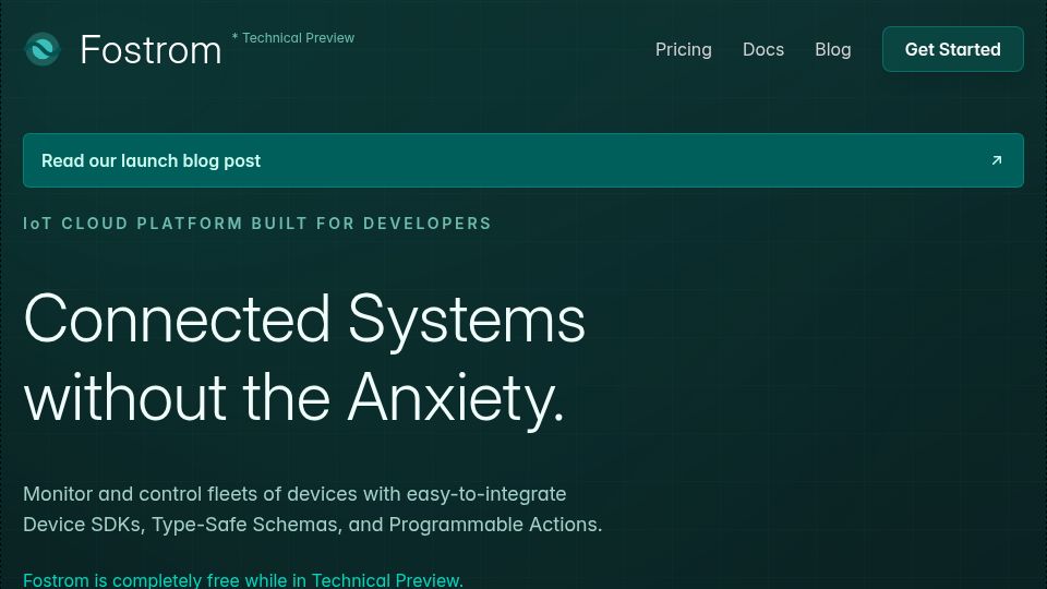 Screenshot of fostrom.io: Show HN: Fostrom, an IoT Cloud Platform built for developers
