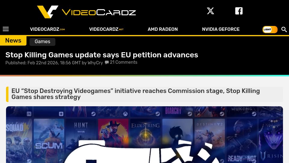 Screenshot of videocardz.com: Stop Killing Games update says EU petition advances