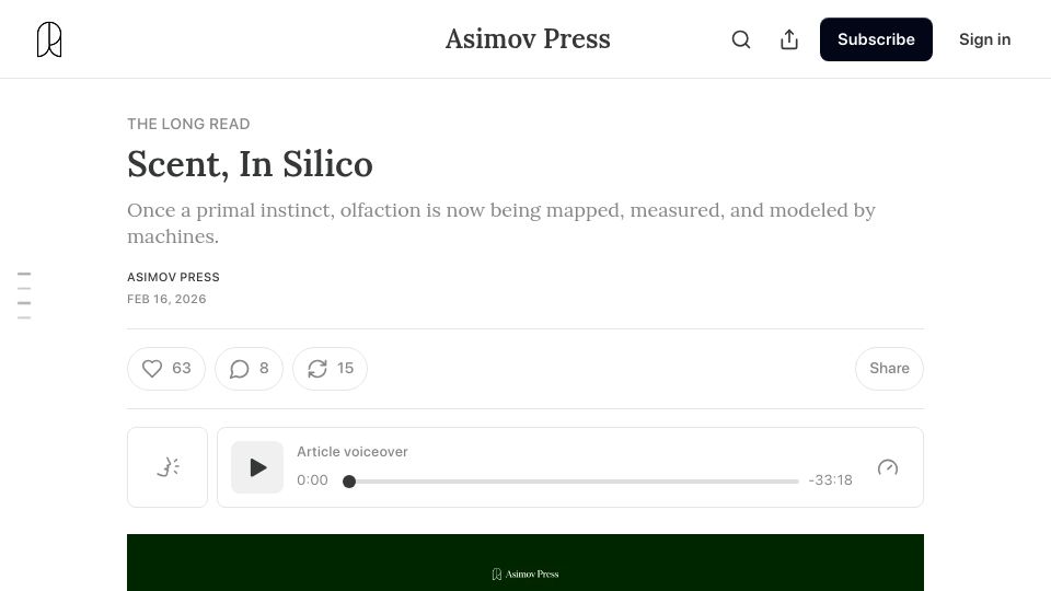 Screenshot of asimov.press: Scent, in Silico