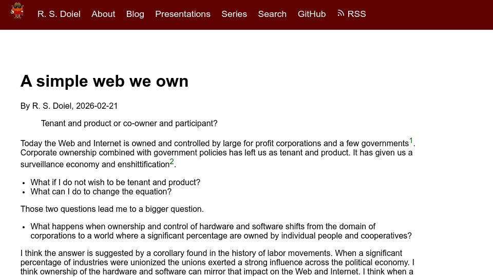 Screenshot of rsdoiel.github.io: A simple web we own