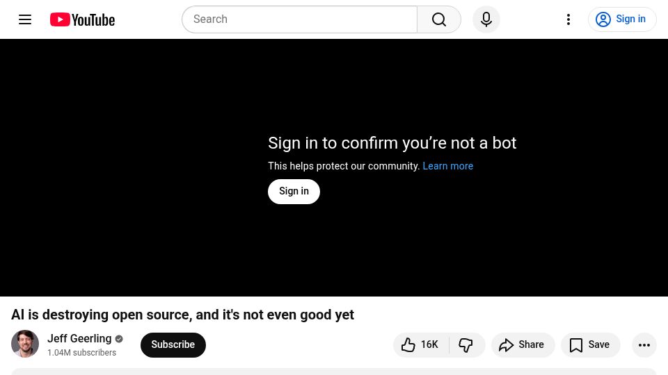 Screenshot of youtube.com: AI is destroying open source, and it's not even good yet [video]