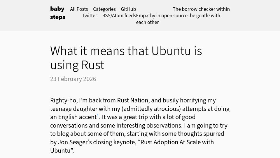 Screenshot of smallcultfollowing.com: What it means that Ubuntu is using Rust