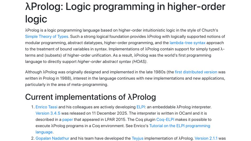 Screenshot of lix.polytechnique.fr: λProlog: Logic programming in higher-order logic