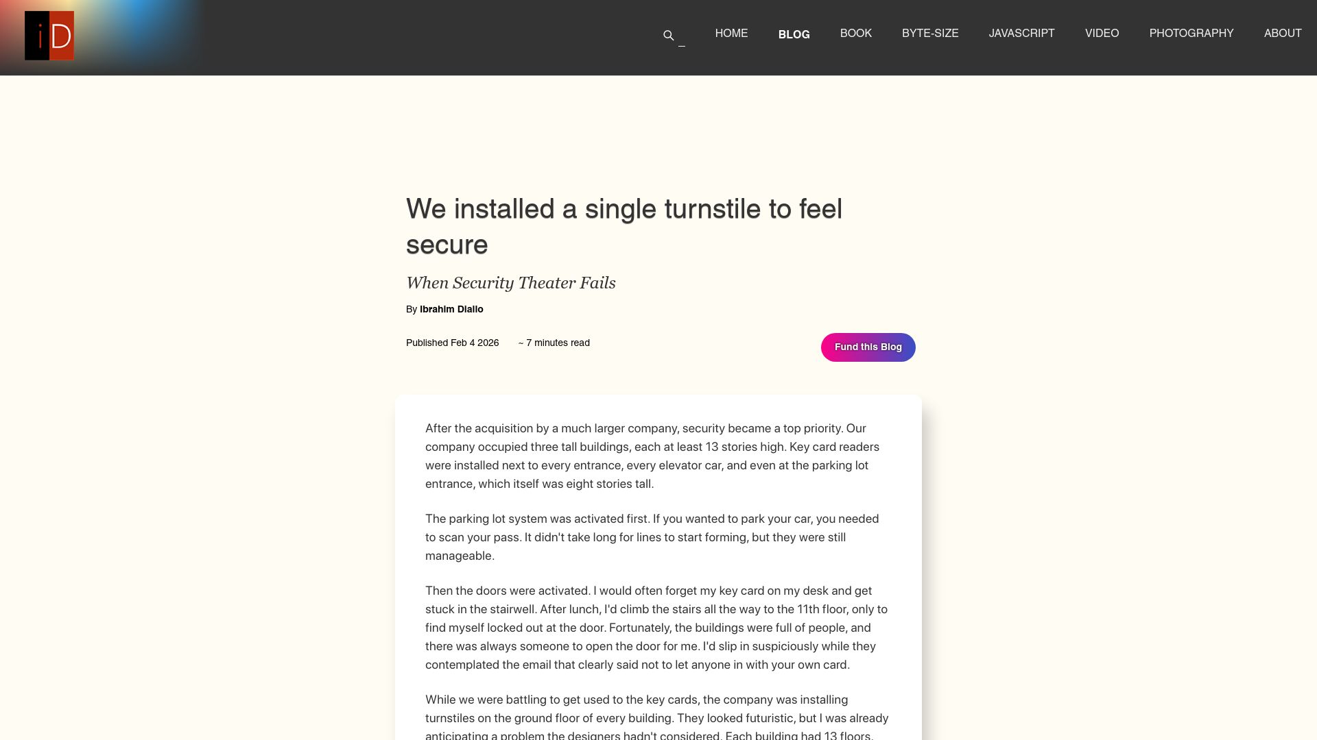Screenshot of idiallo.com: We installed a single turnstile to feel secure