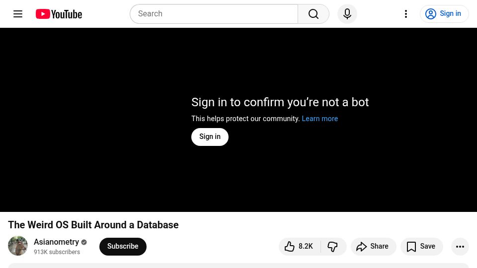Screenshot of youtube.com: The Weird OS Built Around a Database [video]