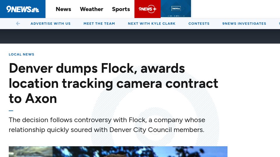 Screenshot of 9news.com: Denver dumps Flock, awards contract to Axon