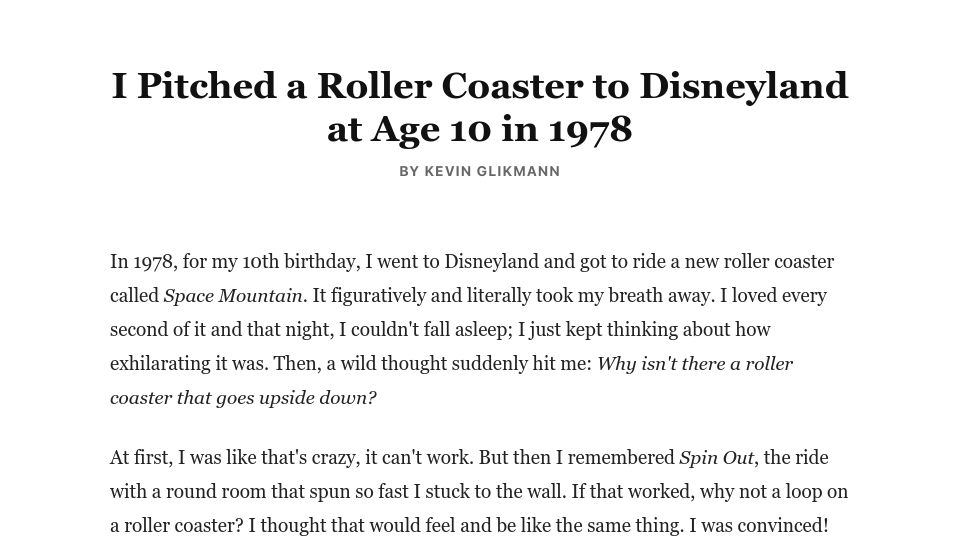 Screenshot of wordglyph.xyz: I pitched a roller coaster to Disneyland at age 10 in 1978
