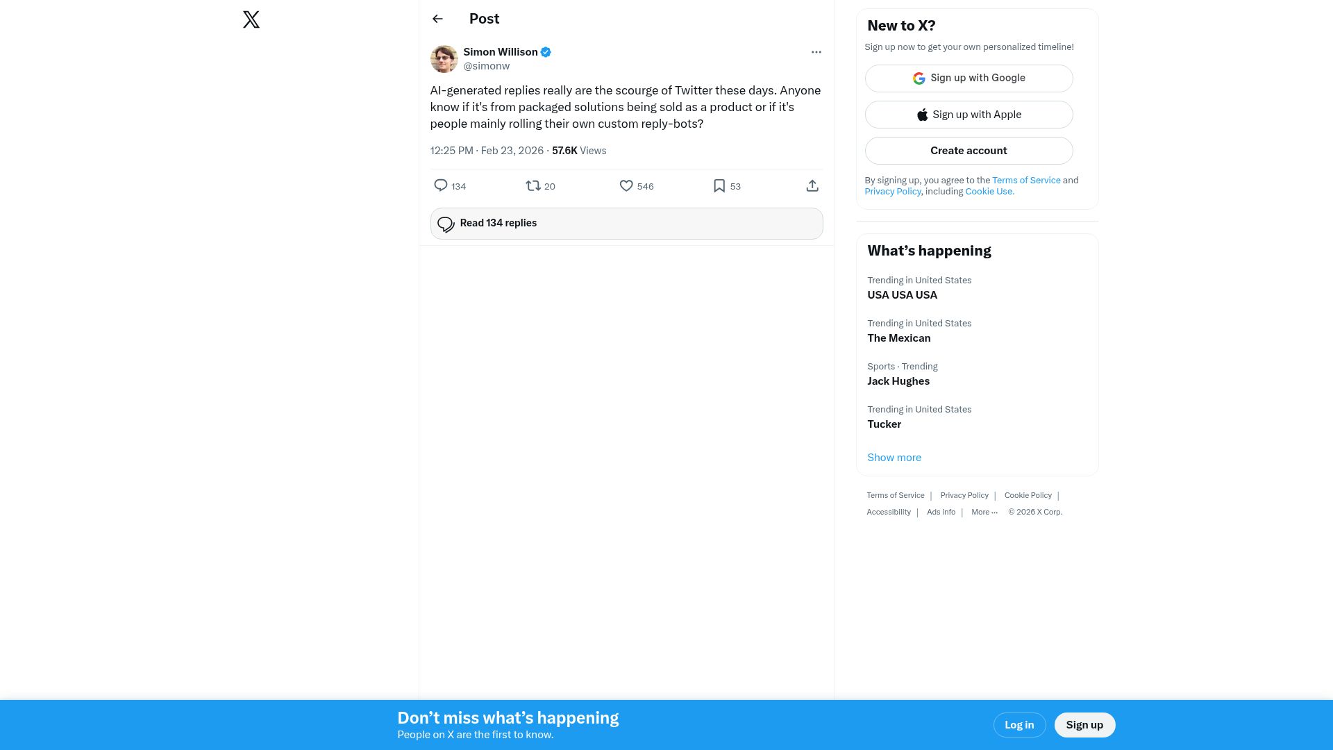 Screenshot of twitter.com: AI-generated replies really are a scourge these days