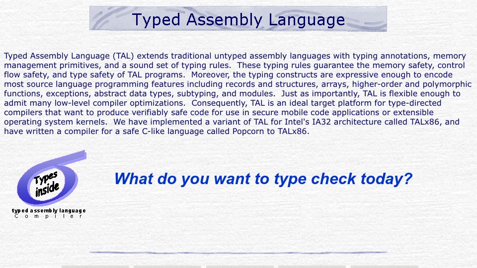 Screenshot of cs.cornell.edu: Typed Assembly Language (2000)