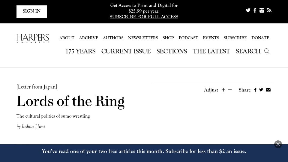 Screenshot of harpers.org: Lords of the Ring