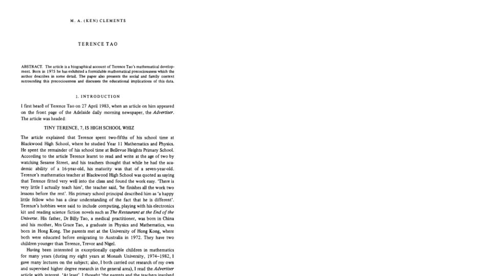 Screenshot of gwern.net: Terence Tao, at 8 years old (1984) [pdf]