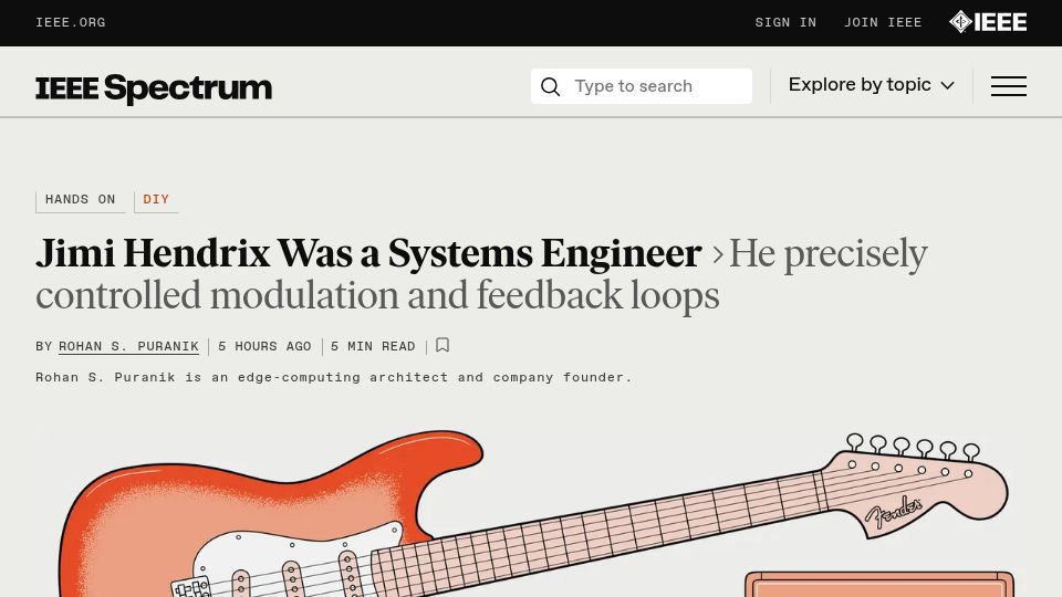 Screenshot of spectrum.ieee.org: Jimi Hendrix was a systems engineer