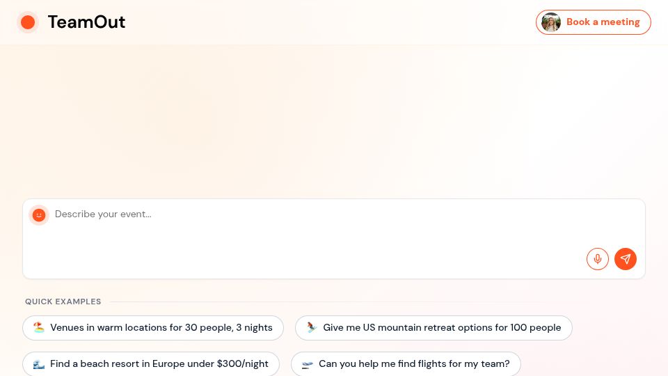 Screenshot of app.teamout.com: Launch HN: TeamOut (YC W22) – AI agent for planning company retreats