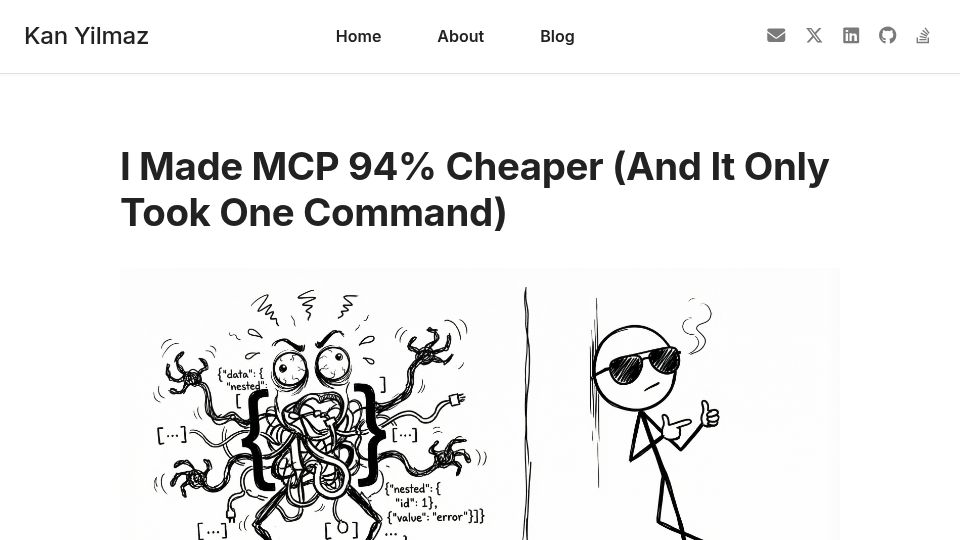 Screenshot of kanyilmaz.me: Making MCP cheaper via CLI