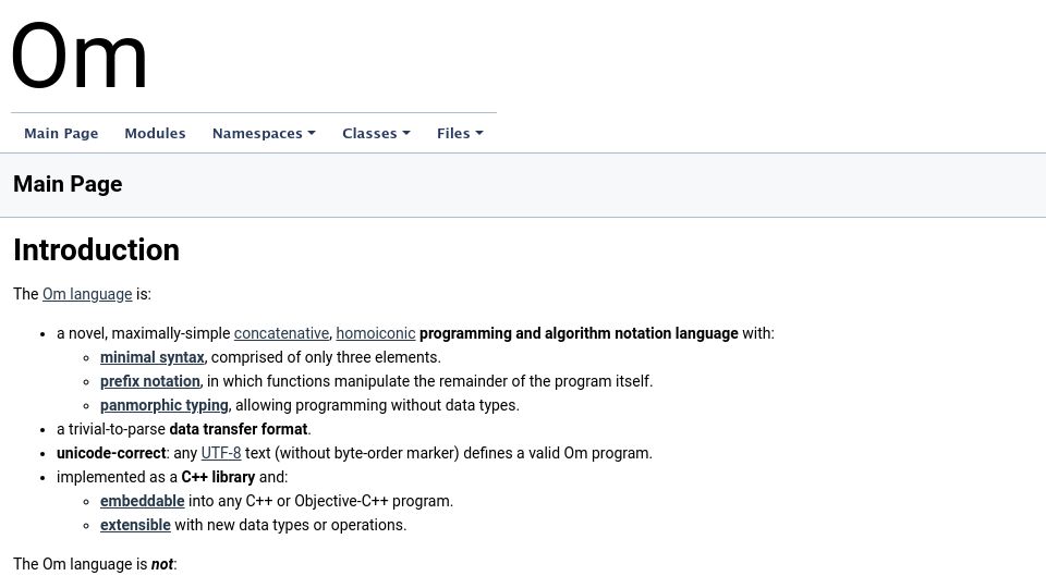 Screenshot of om-language.com: The Om Programming Language