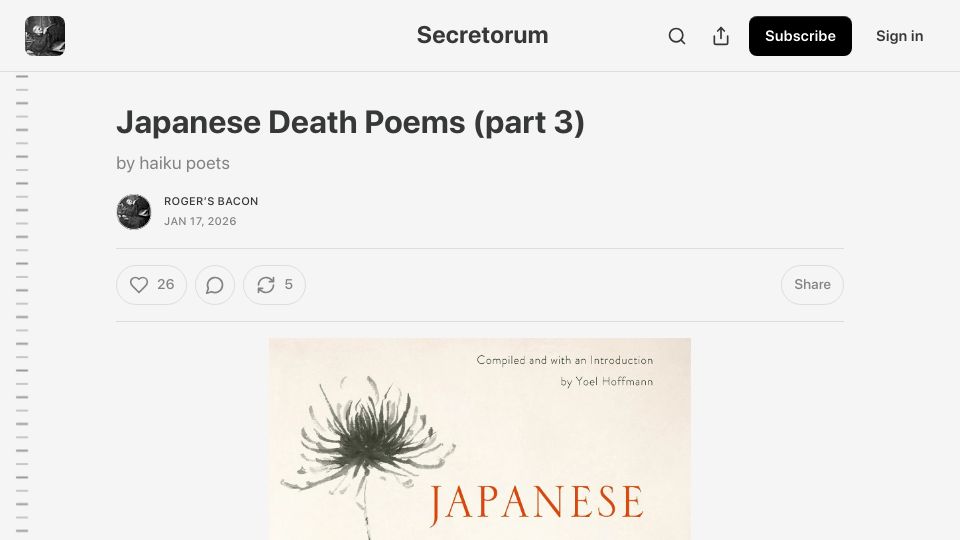 Screenshot of secretorum.life: Japanese Death Poems