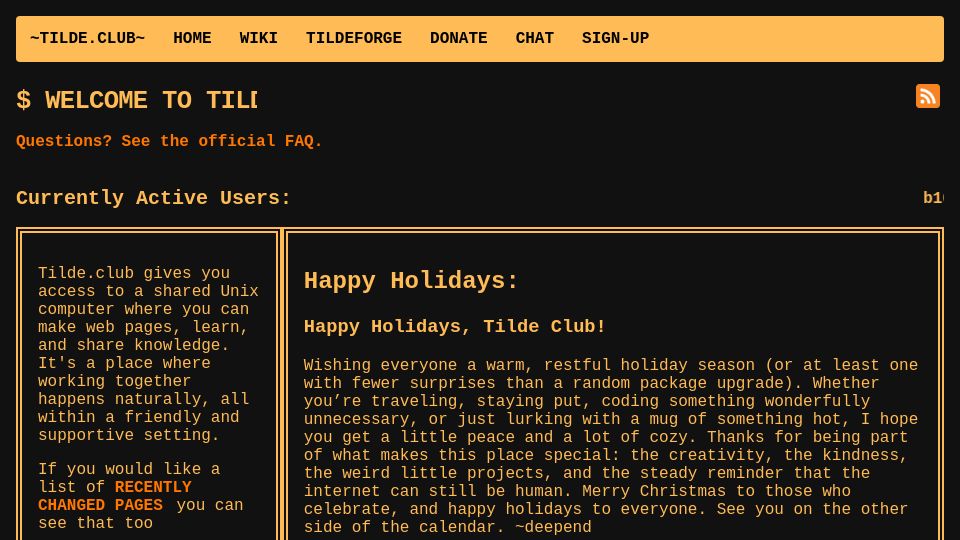 Screenshot of tilde.club: Access to a Shared Unix Computer