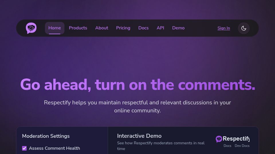 Screenshot of respectify.org: Show HN: Respectify – A comment moderator that teaches people to argue better