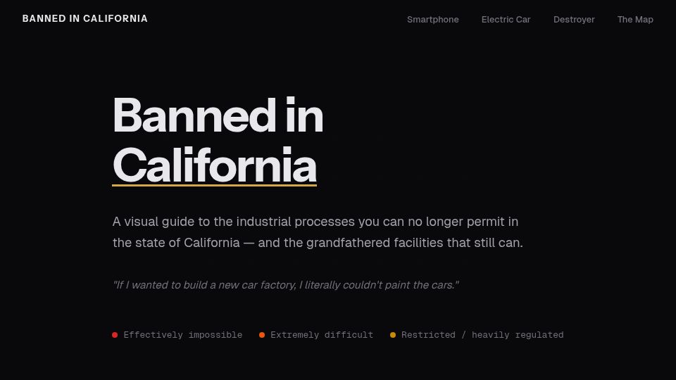 Screenshot of bannedincalifornia.org: Banned in California