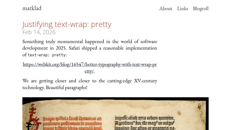 Screenshot of matklad.github.io: Justifying Text-Wrap: Pretty