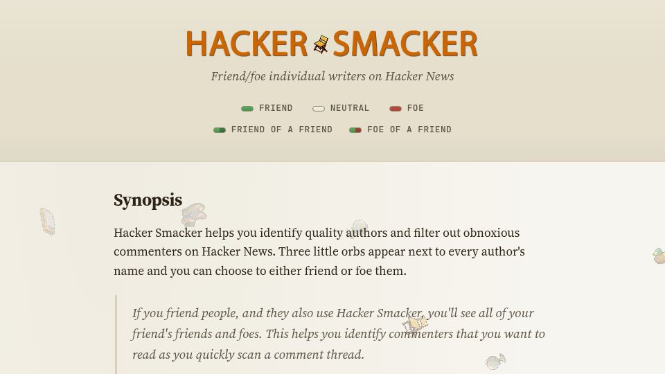 Screenshot of hackersmacker.org: Show HN: Hacker Smacker – Spot great (and terrible) HN commenters at a glance